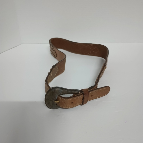 Chico's Genuine Leather Brown Gold Distressed Studded Western Belt Size Small - Picture 9 of 16